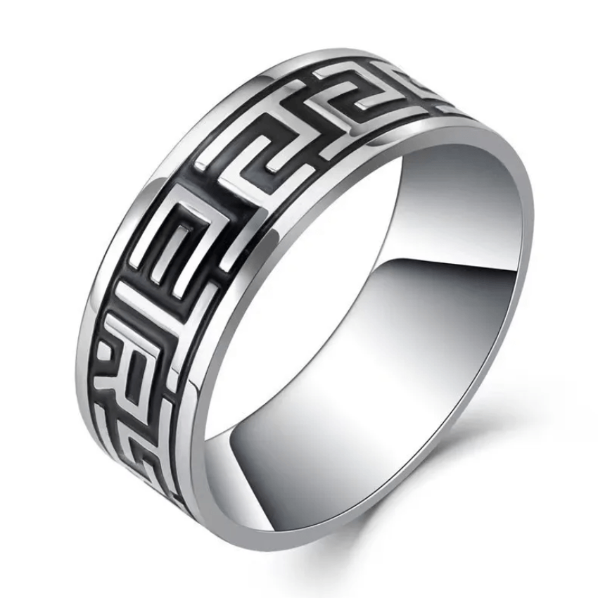Ανδρικό Δαχτυλίδι Ατσάλινο με Μοτίβο Greek Key